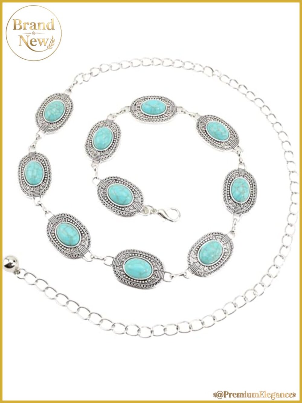 Women Turquoise Concho Chain Belt Western Cowgirl Waist Chain
